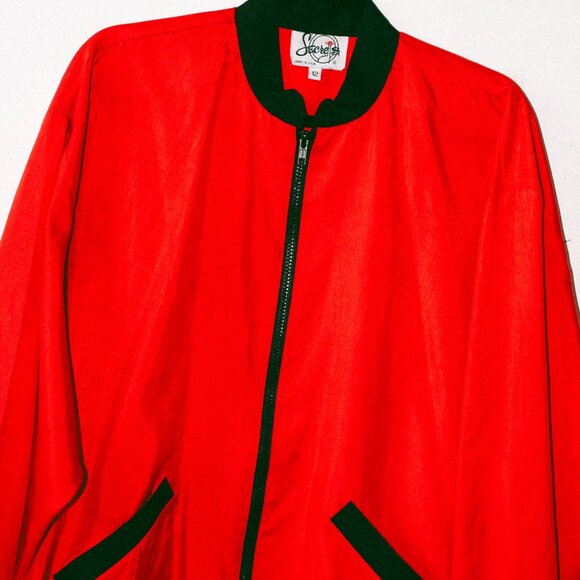 Vintage 90s Secrets Women’s 12 Crepey Vintage Red Jacket with Black Detailing - Picture 2 of 6
